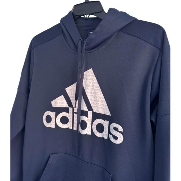 Adidas Men's Sz M Badge of Sport BOS Matrix Navy Blue Pullover Hoodie - Picture 2 of 11